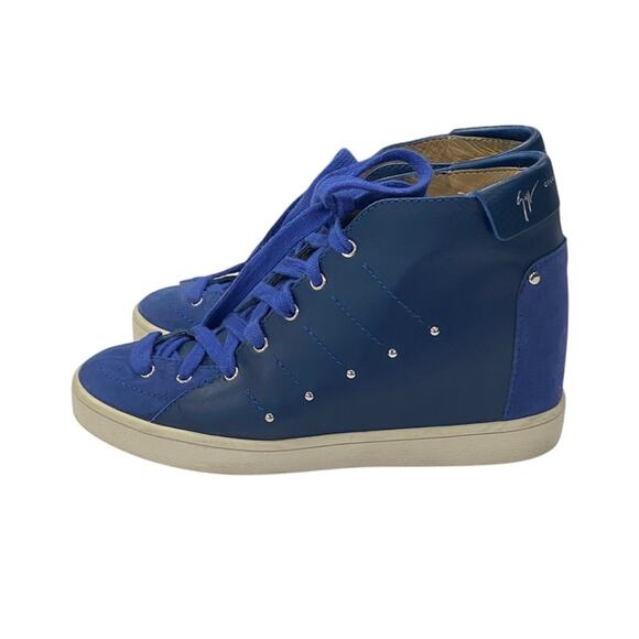 Giuseppe Zanotti Soma50 Studded High Top Wedge Women's Blue High-Top Sneakers - Picture 1 of 9